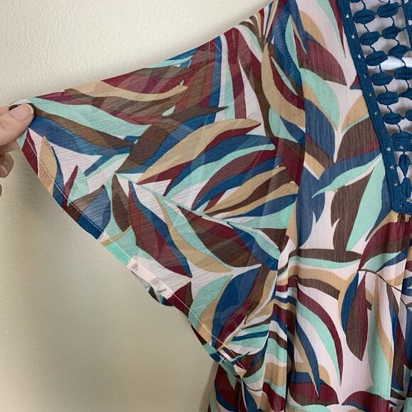 Lane Bryant Short Sleeve Blouse Lightweight Crochet Teal Brown Top Womens 18 20 - Picture 5 of 15